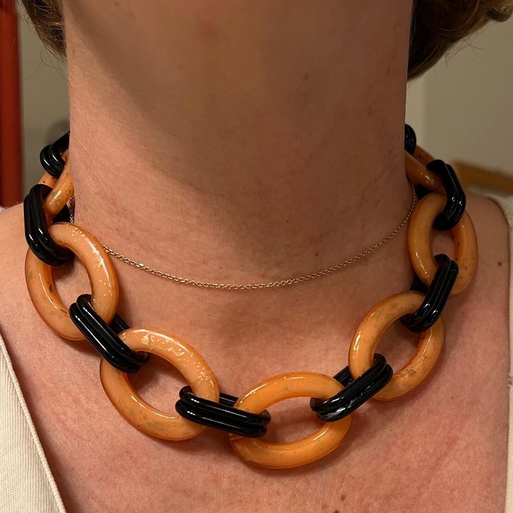 Lucite orange and black resin necklace, made in Italy